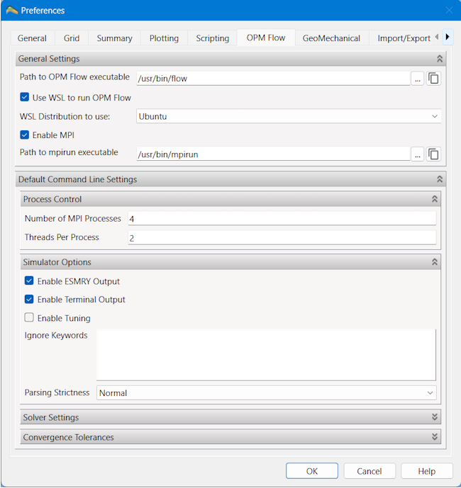 ResInsight Preferences - OPM Flow
